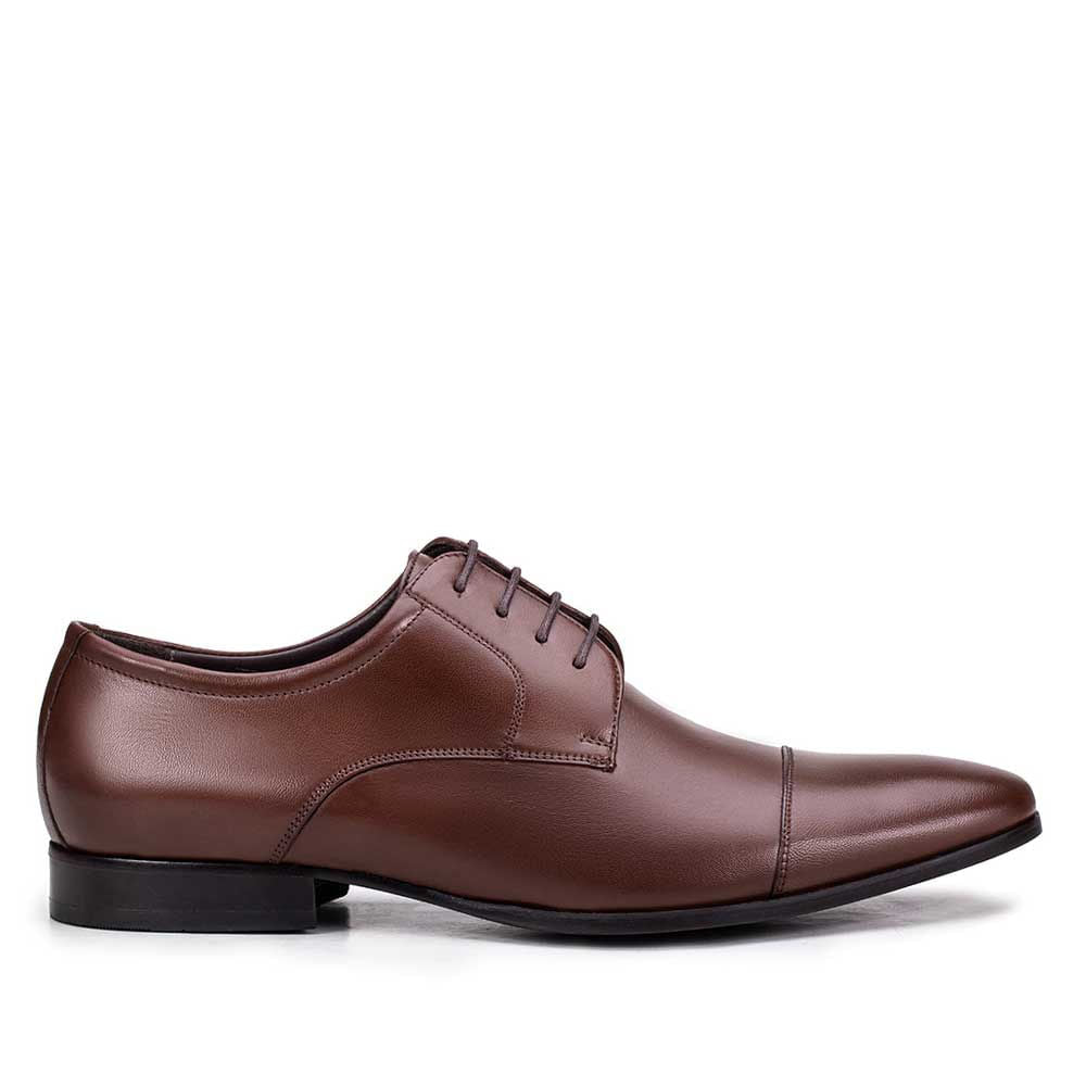 Sapato Masculino Social Fascar Derby Cap Toe Marrom  Em Couro