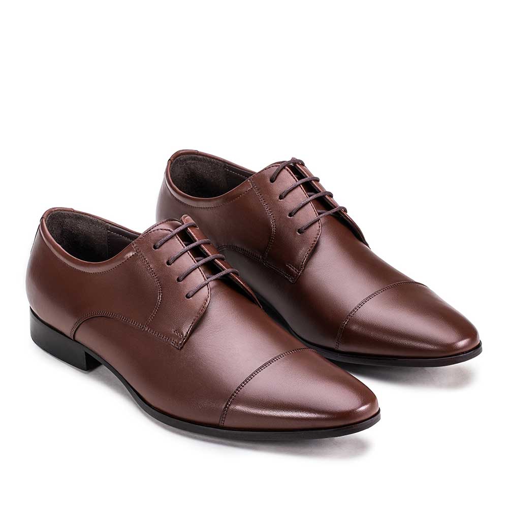 Sapato Masculino Social Fascar Derby Cap Toe Marrom  Em Couro
