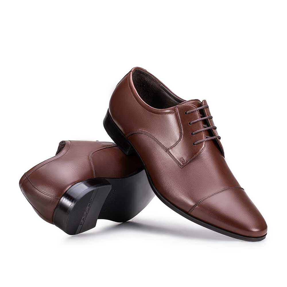 Sapato Masculino Social Fascar Derby Cap Toe Marrom  Em Couro