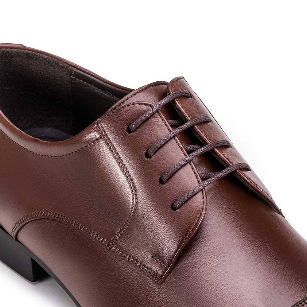 Sapato Masculino Social Fascar Derby Cap Toe Marrom  Em Couro