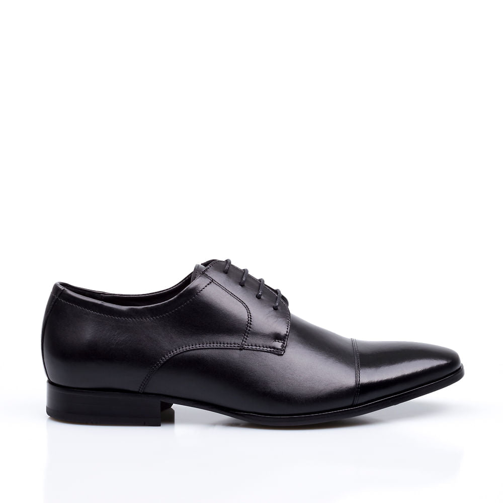 Sapato Masculino Social Fascar Derby Cap Toe Preto Em Couro