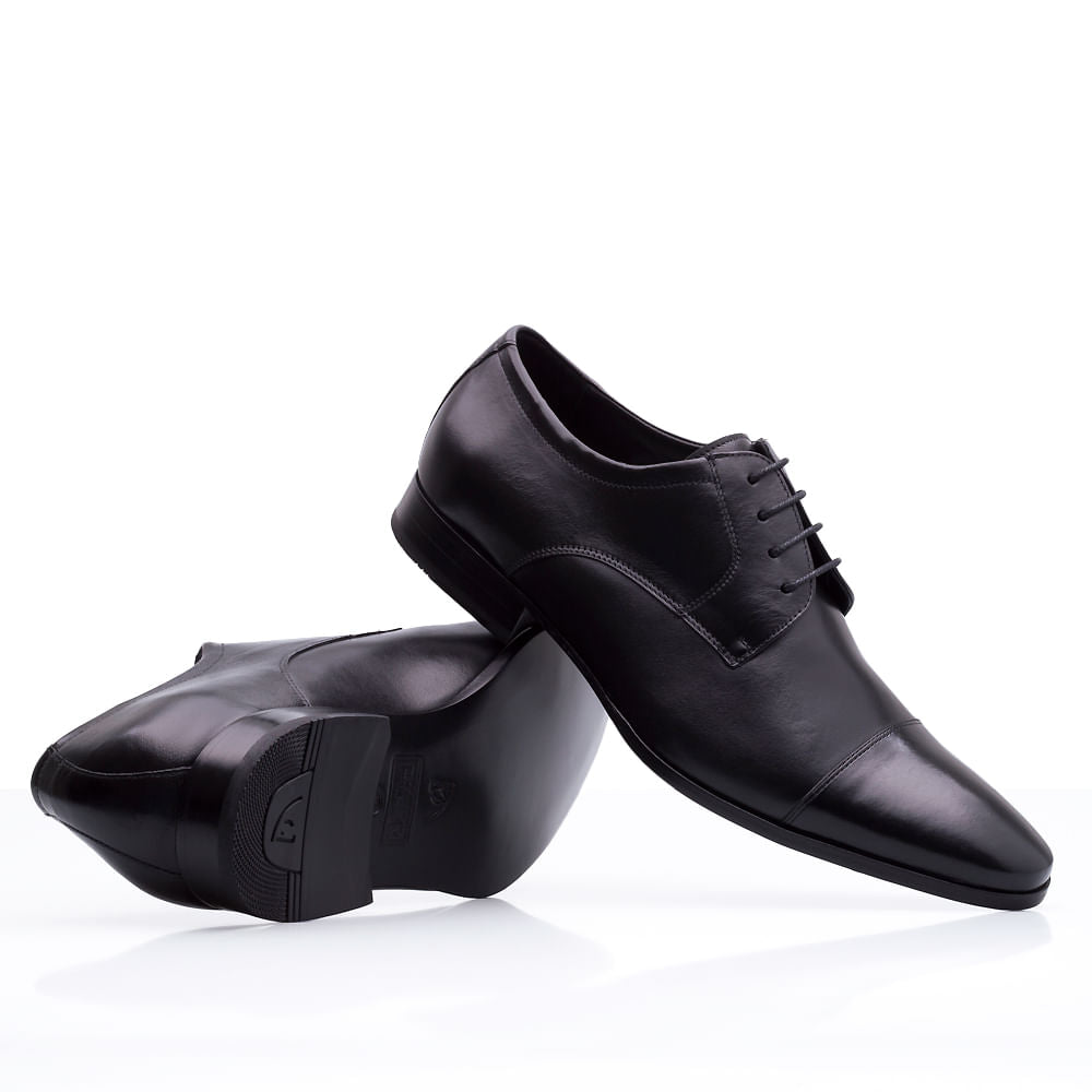 Sapato Masculino Social Fascar Derby Cap Toe Preto Em Couro