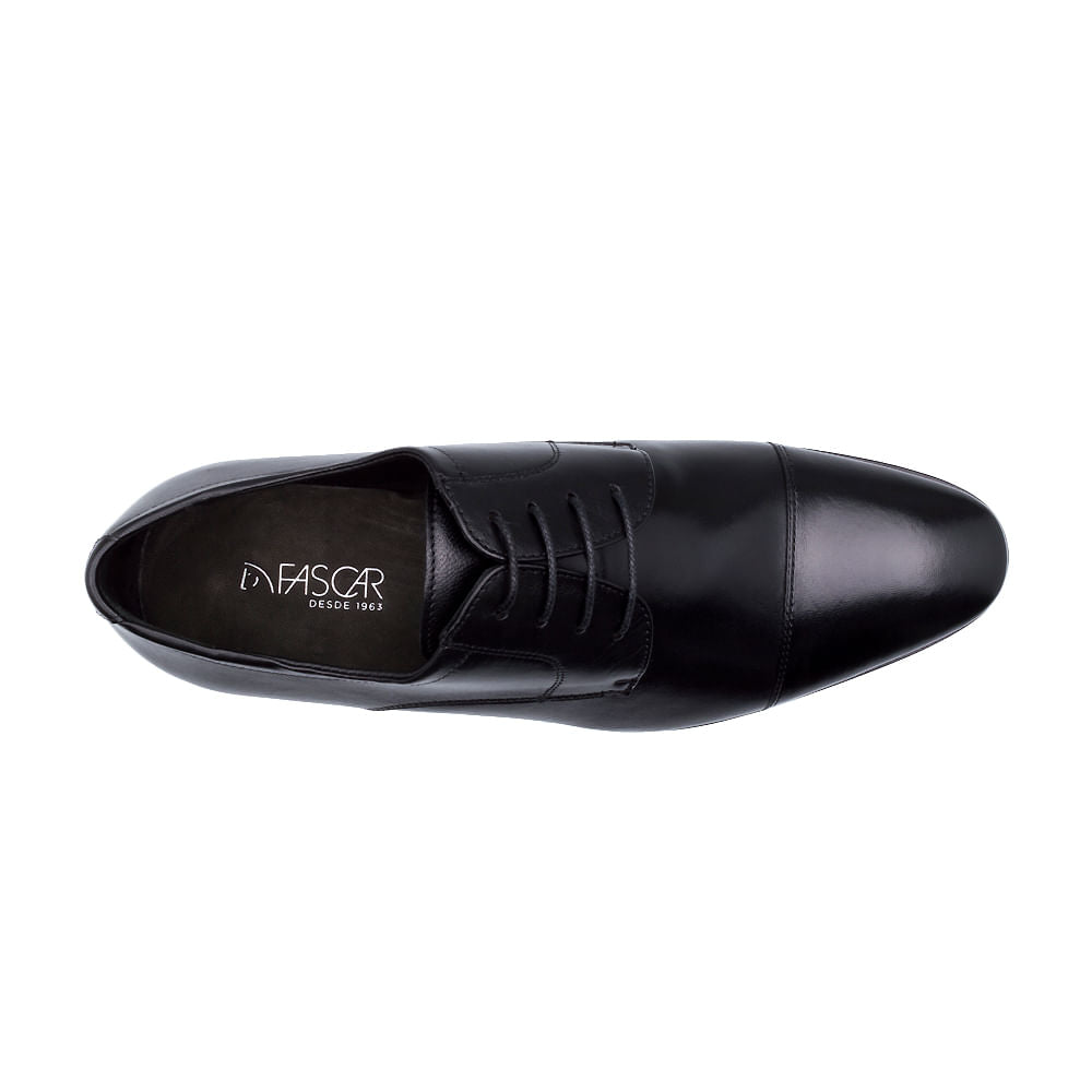 Sapato Masculino Social Fascar Derby Cap Toe Preto Em Couro