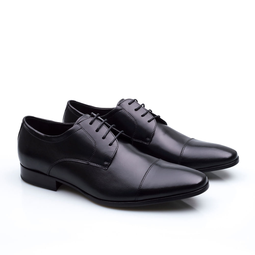 Sapato Masculino Social Fascar Derby Cap Toe Preto Em Couro