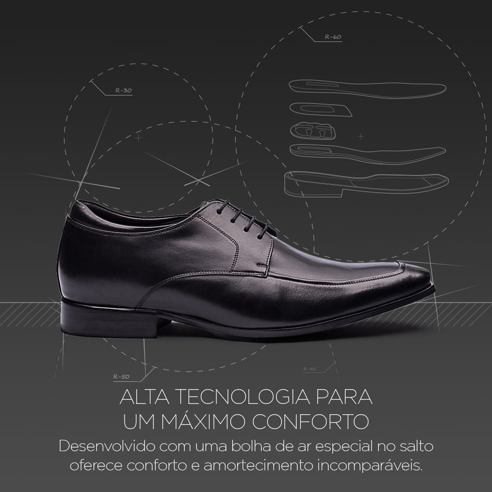 Sapato Masculino Social Fascar Airtech Derby Preto Em Couro