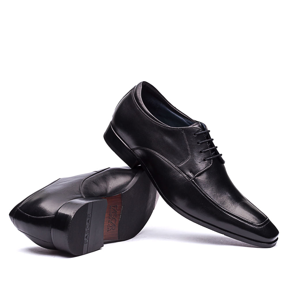 Sapato Masculino Social Fascar Airtech Derby Preto Em Couro