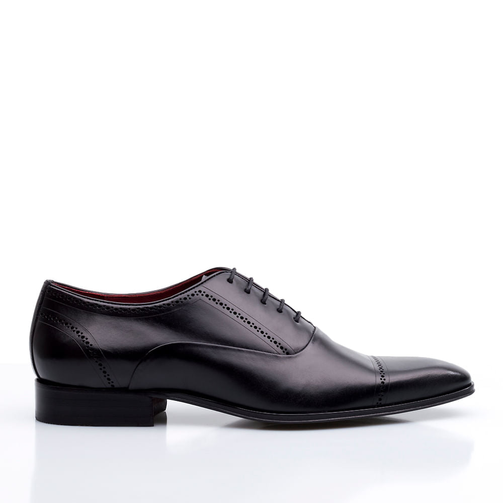 Sapato Masculino Social Fascar Oxford Cap Toe Preto Em Couro