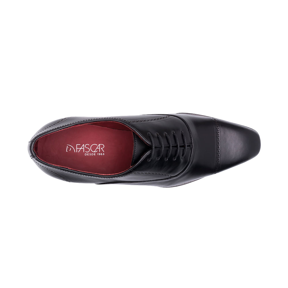 Sapato Masculino Social Fascar Oxford Cap Toe Preto Em Couro