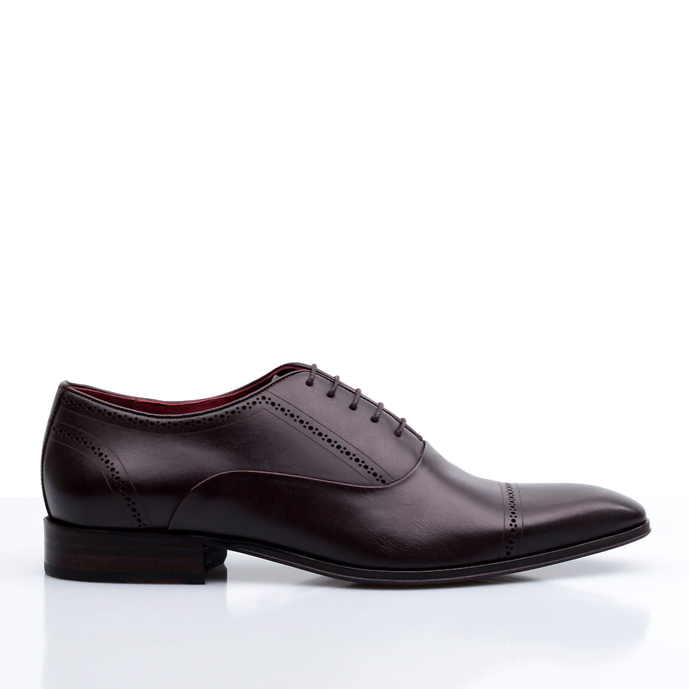 Sapato Masculino Social Fascar Oxford Cap Toe Café em Couro