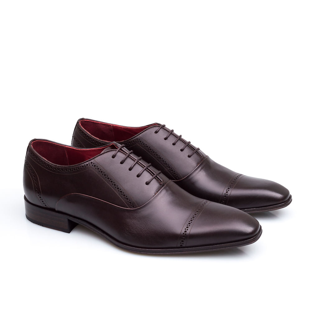 Sapato Masculino Social Fascar Oxford Cap Toe Café em Couro
