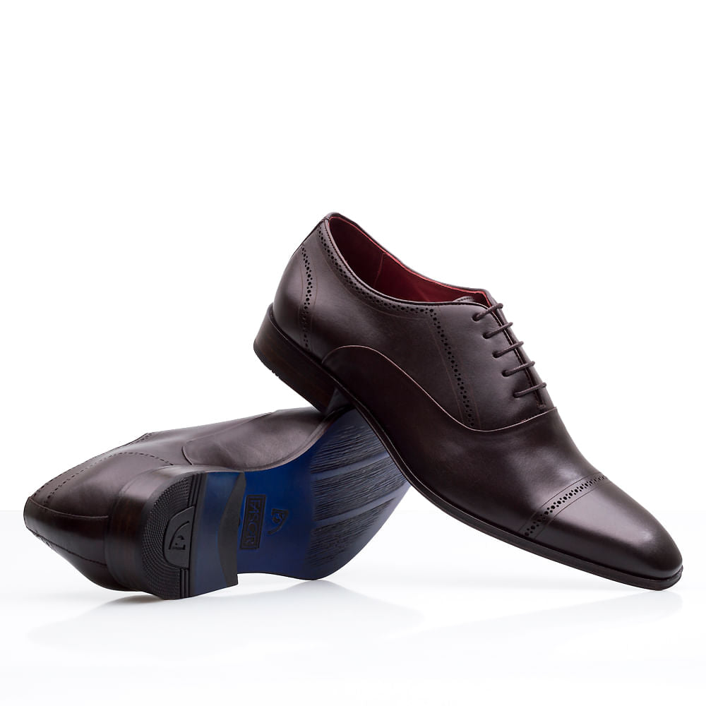 Sapato Masculino Social Fascar Oxford Cap Toe Café em Couro