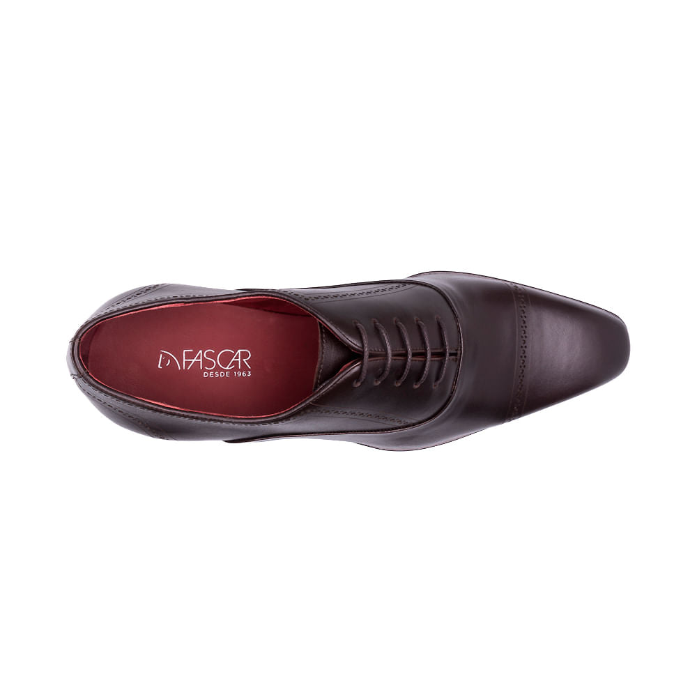 Sapato Masculino Social Fascar Oxford Cap Toe Café em Couro