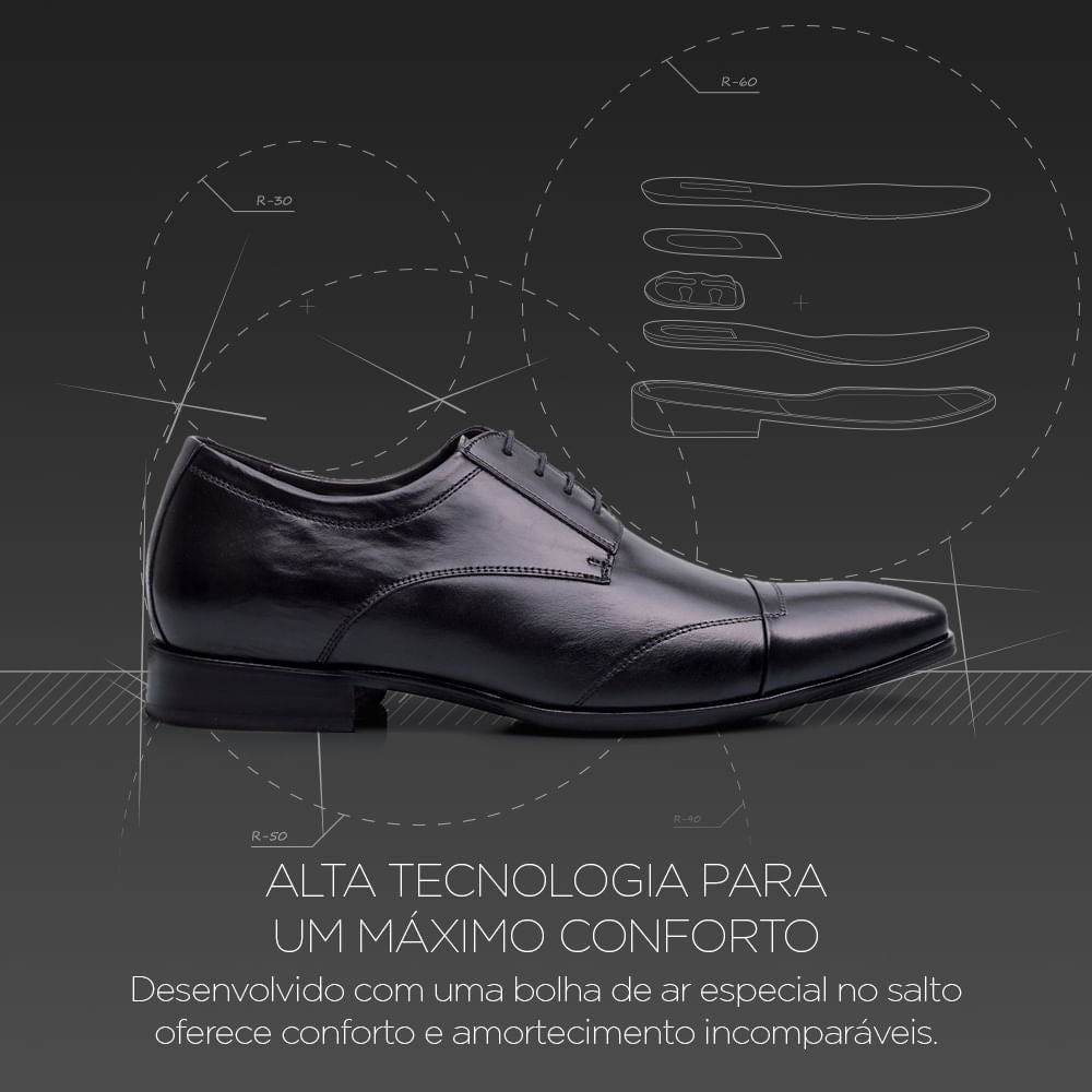 Sapato Masculino Social Fascar Airtech Derby Cap Toe Em Couro