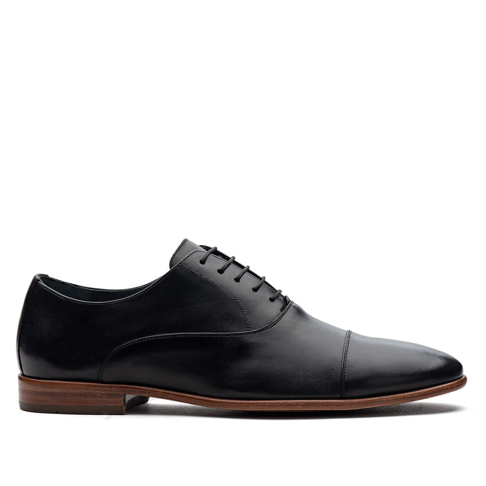 Sapato Masculino Social Fascar Oxford Cap Toe Preto Em Couro