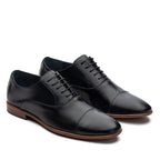 Sapato Masculino Social Fascar Oxford Cap Toe Preto Em Couro