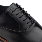 Sapato Masculino Social Fascar Oxford Cap Toe Preto Em Couro