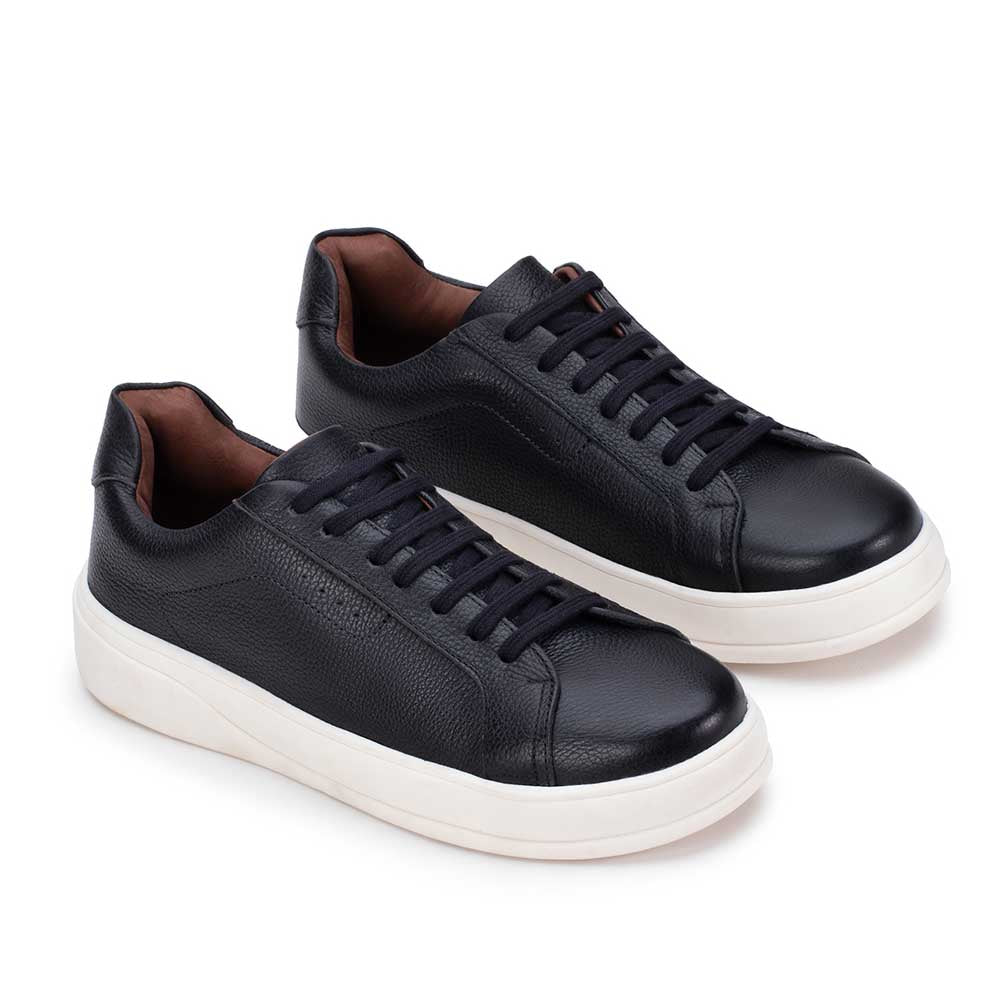 Tênis Masculino Casual Fascar Almada Preto Em Couro