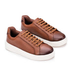 Tênis Masculino Casual Fascar Almada Marrom Em Couro