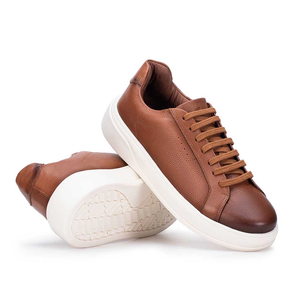 Tênis Masculino Casual Fascar Almada Marrom Em Couro