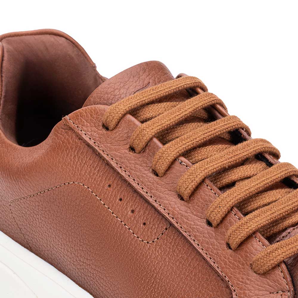 Tênis Masculino Casual Fascar Almada Marrom Em Couro