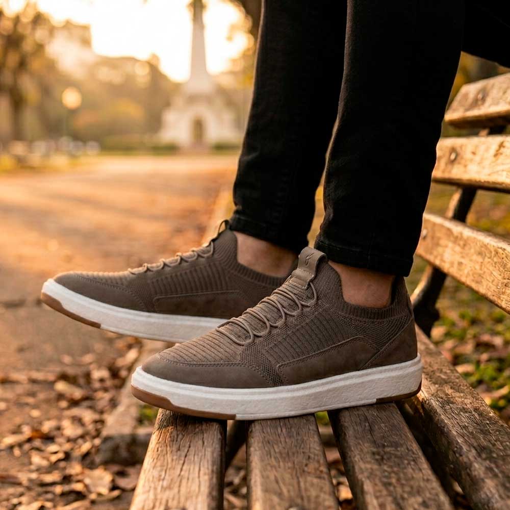 Tênis Masculino Casual Fascar Izi Cinza Em Knit