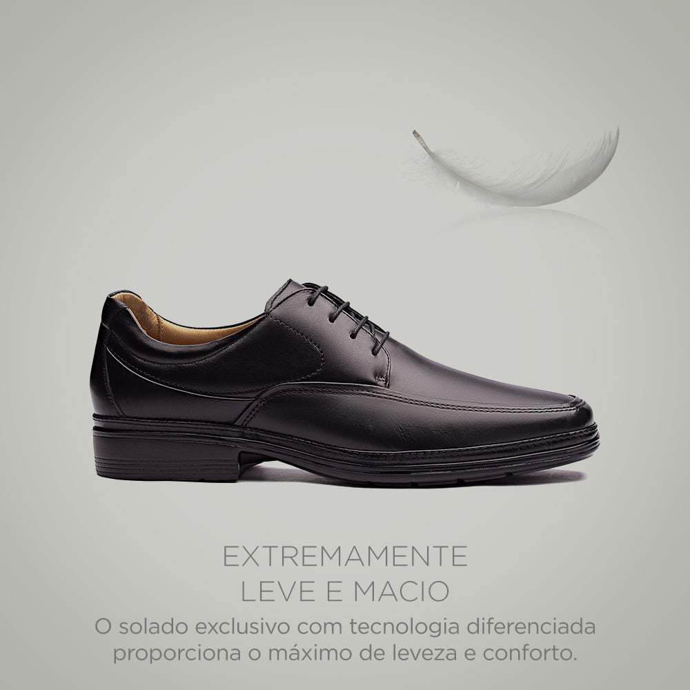 Sapato Masculino Social Fascar Lite Derby Preto em Couro