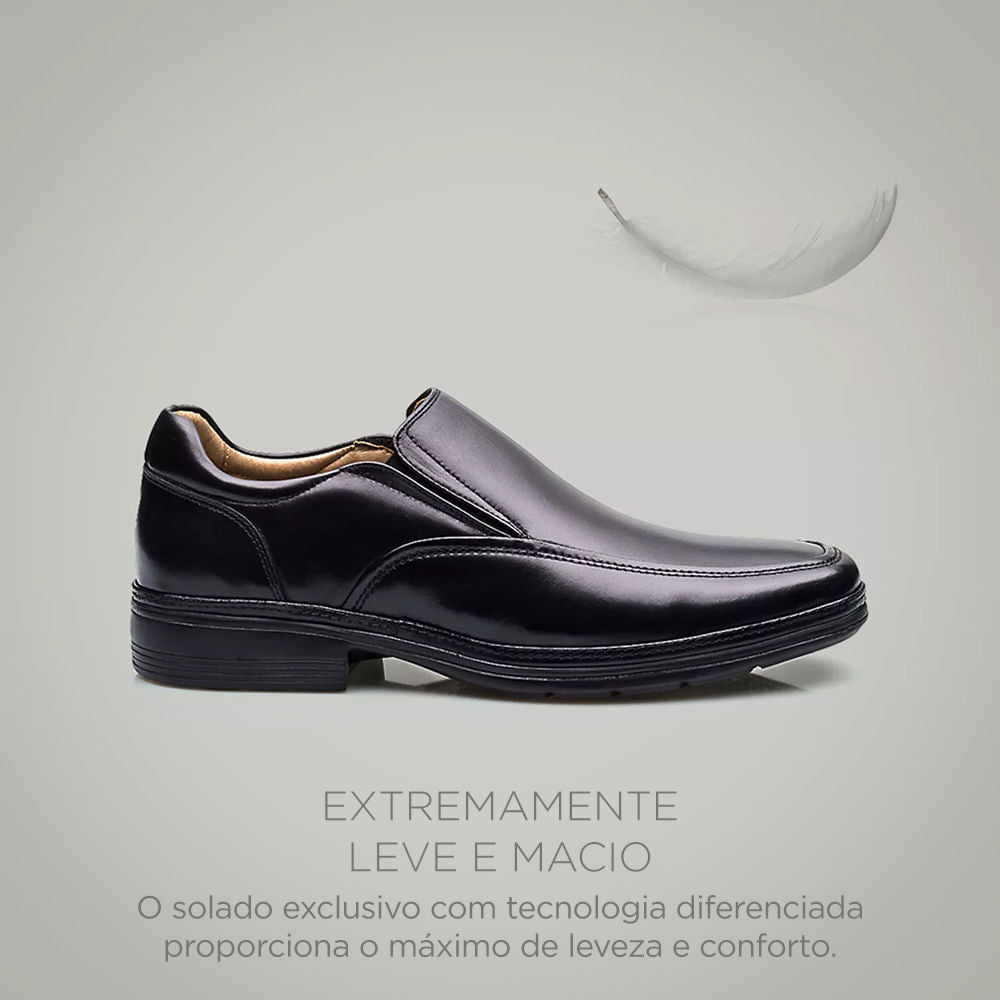 Mocassim Masculino Social Fascar Lite Preto em Couro