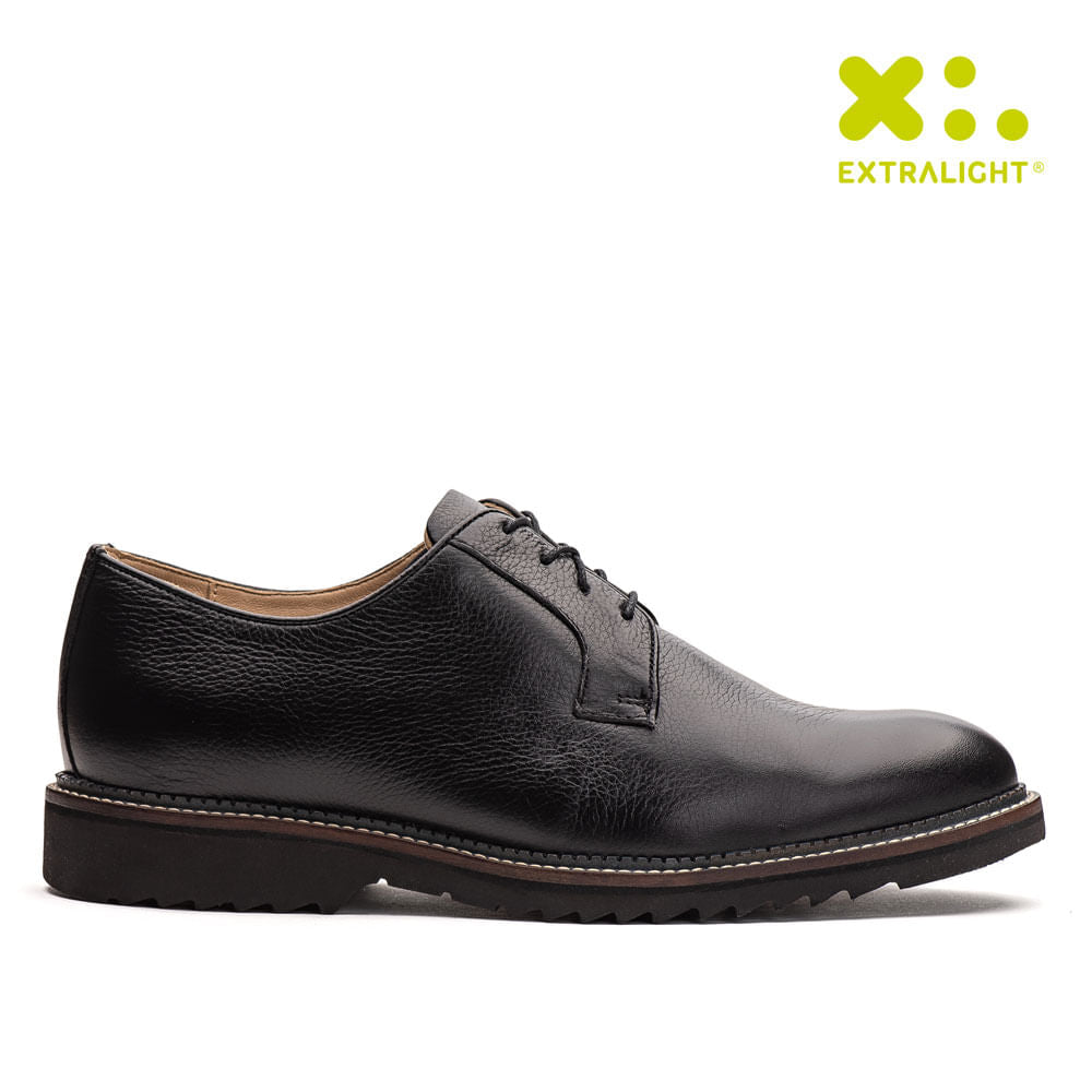 Sapato Social Masculino Fascar Extralight Derby Preto Em Couro
