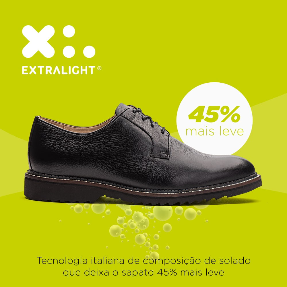 Sapato Social Masculino Fascar Extralight Derby Preto Em Couro