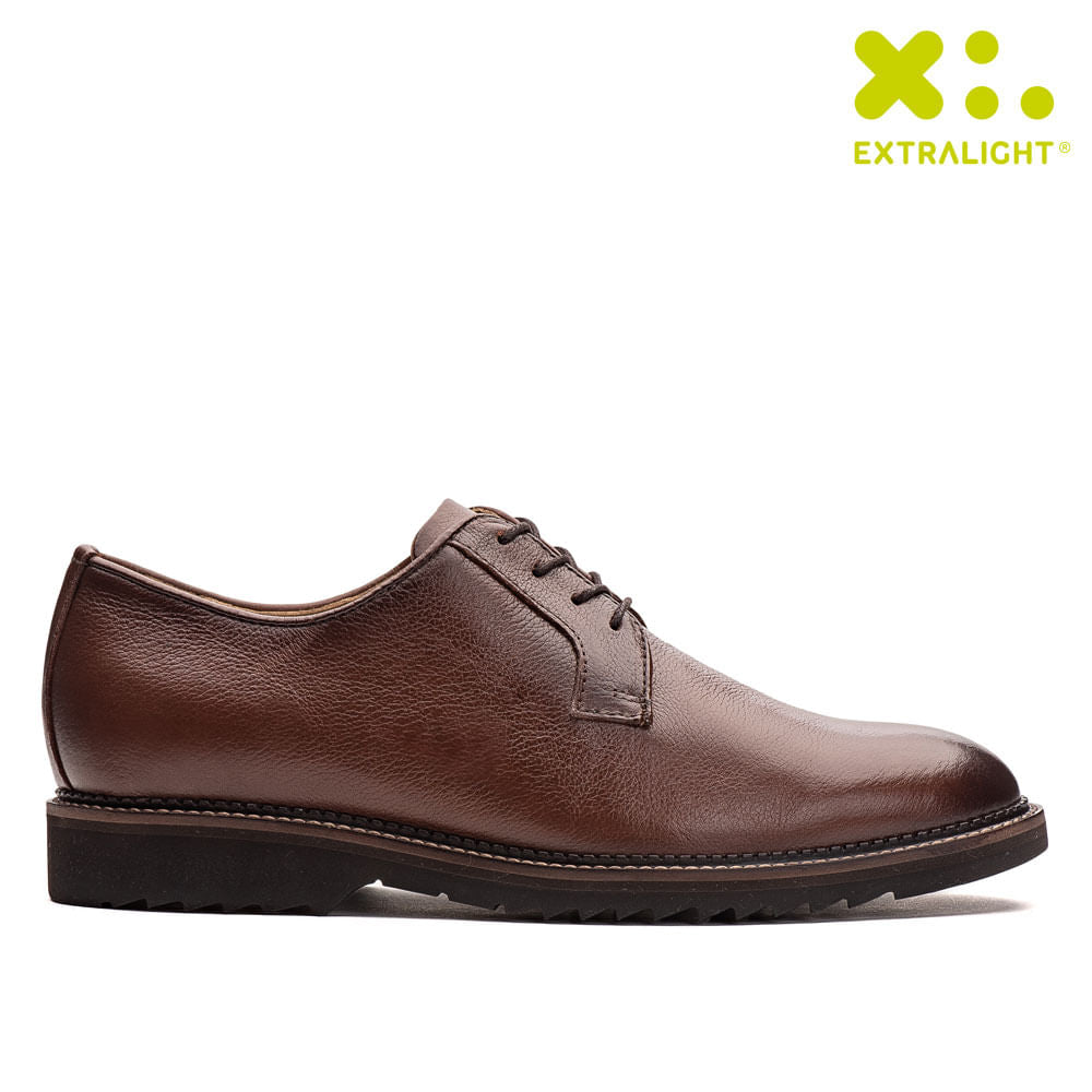 Sapato Social Masculino Fascar Extralight Derby Marrom Em Couro