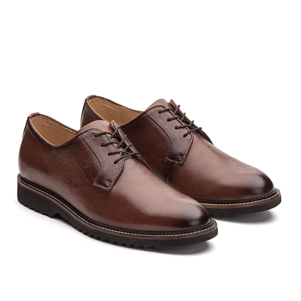 Sapato Social Masculino Fascar Extralight Derby Marrom Em Couro