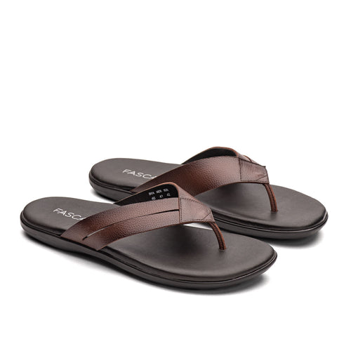 Chinelo Masculino Fascar Lite Marrom Em Couro