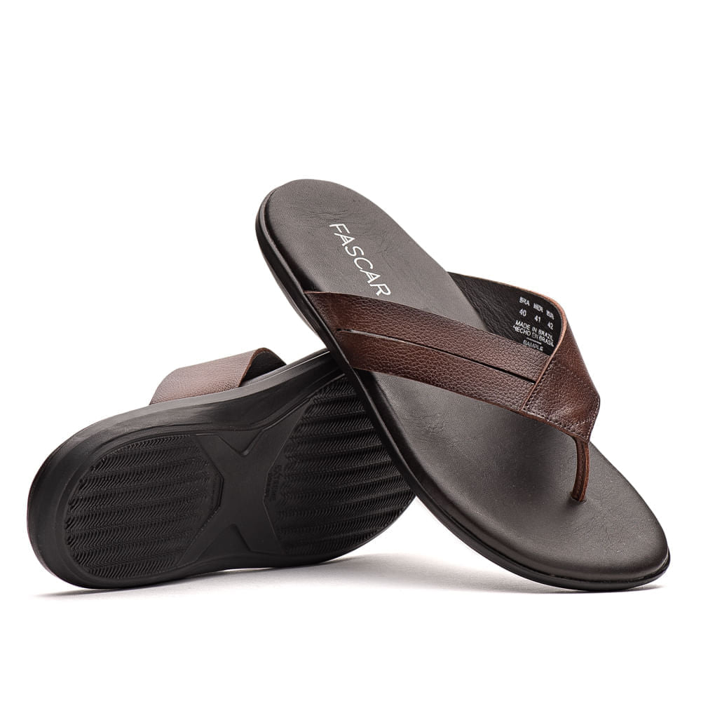 Chinelo Masculino Fascar Lite Marrom Em Couro