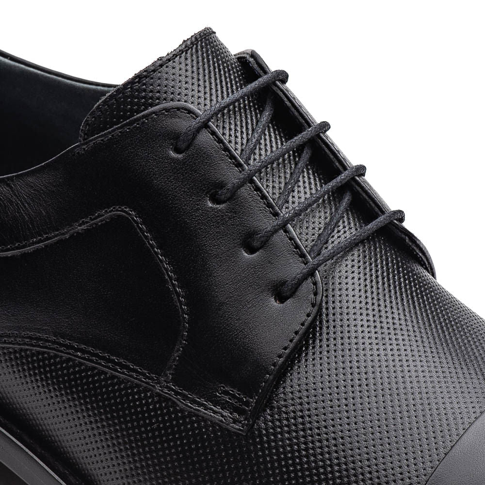Sapato Masculino Social Fascar Derby Cap Toe Preto Em Couro