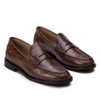 Mocassim Feminino Fascar Marrom Salto Baixo Em Couro