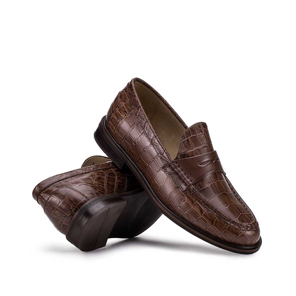 Mocassim Feminino Fascar Marrom Salto Baixo Em Couro