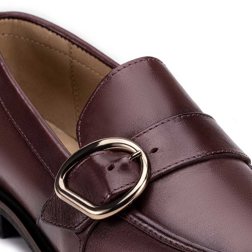 Mocassim Feminino Fascar Bordô Salto Baixo Em Couro