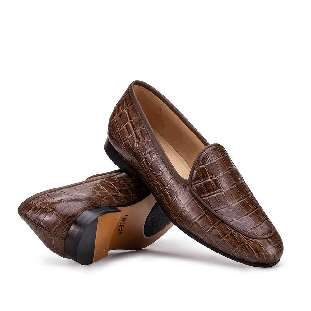 Mocassim Feminino Fascar Marrom Salto Baixo Em Couro