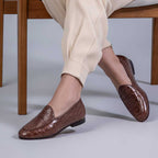 Mocassim Feminino Fascar Marrom Salto Baixo Em Couro