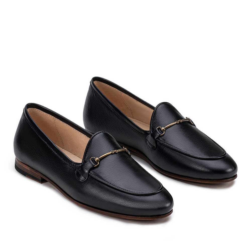 Mocassim Feminino Fascar Preto Salto Baixo Em Couro