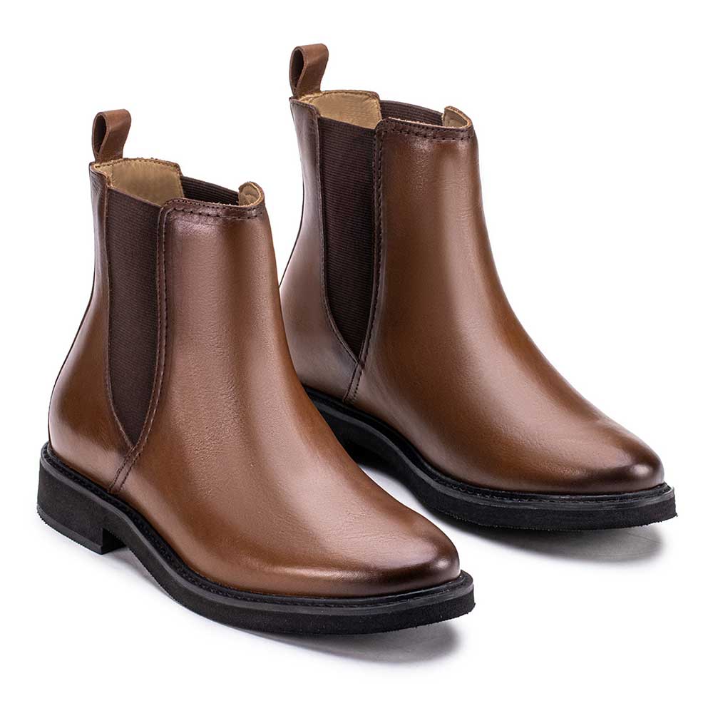 Bota  Feminina Fascar Chelsea Marrom Salto Baixo Em Couro