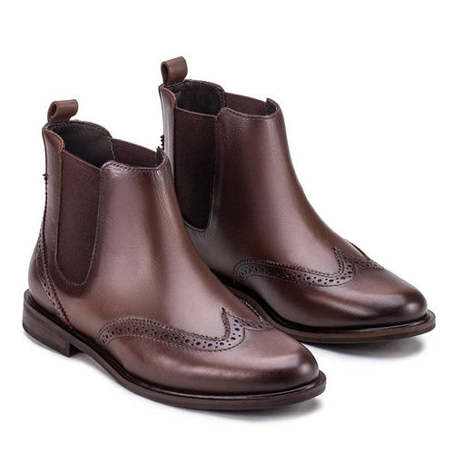 Bota Feminina Fascar Marrom Salto Baixo Em Couro