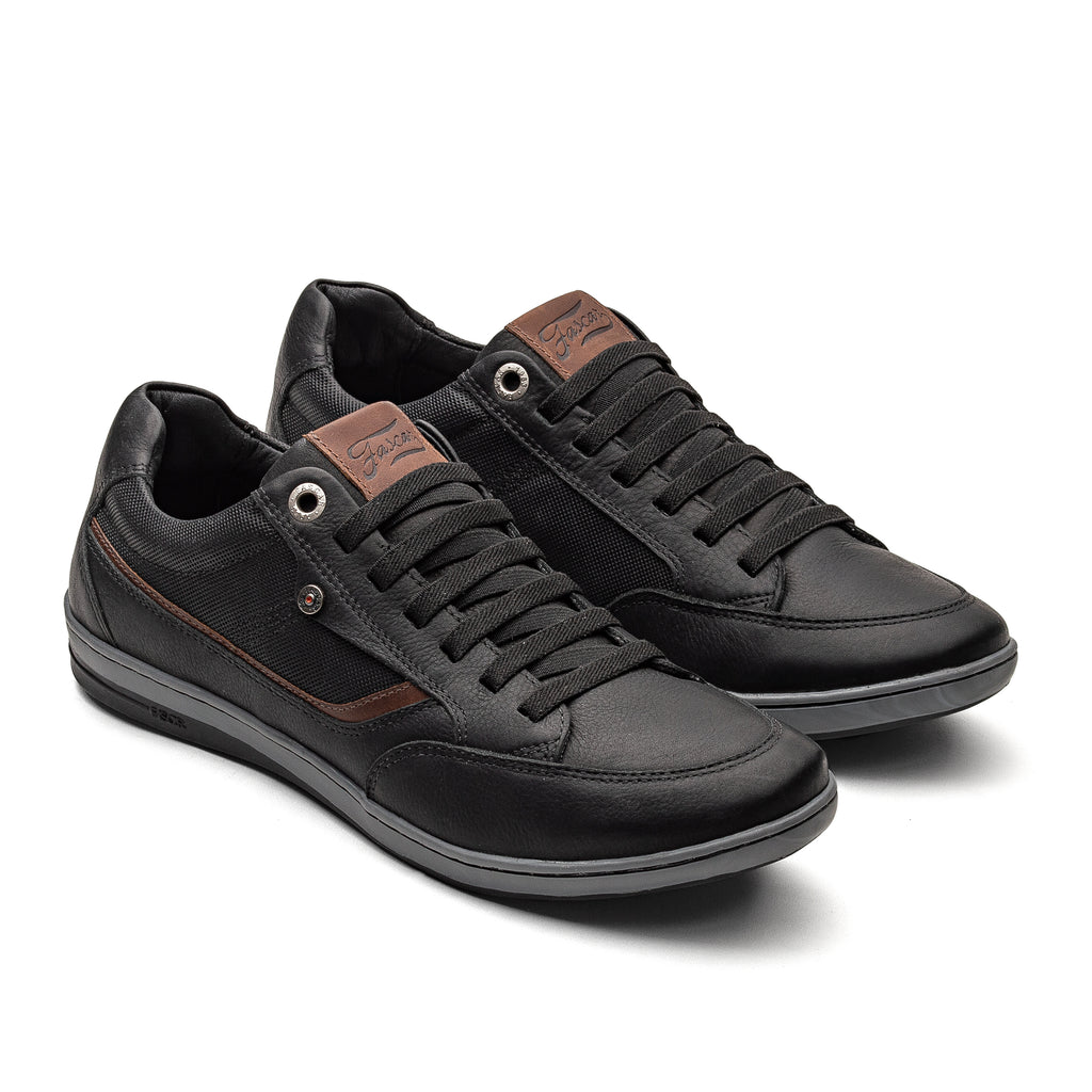 Sapatênis Masculino Casual Fascar Izi Preto Em Couro