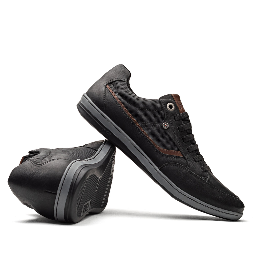 Sapatênis Masculino Casual Fascar Izi Preto Em Couro