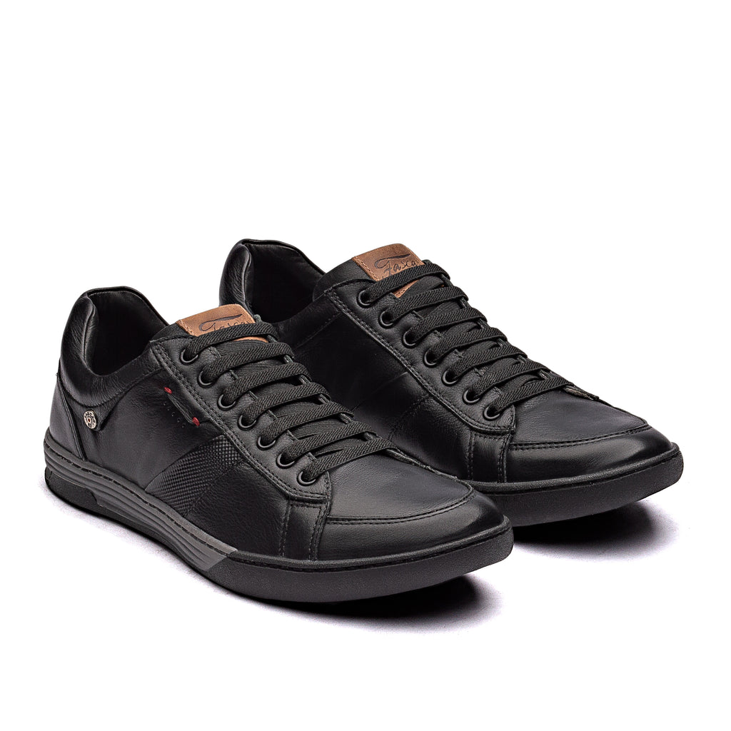 Sapatênis Masculino Casual Fascar Izi Preto Em Couro