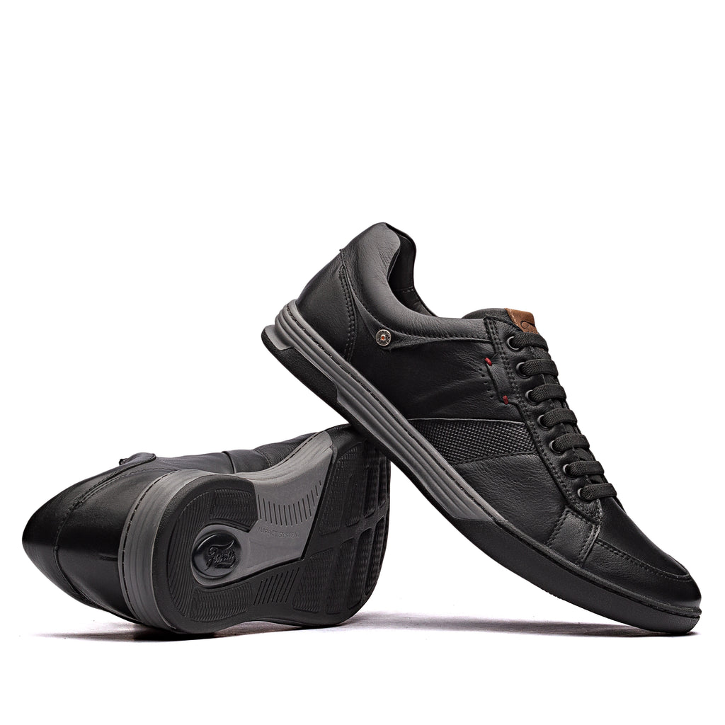 Sapatênis Masculino Casual Fascar Izi Preto Em Couro
