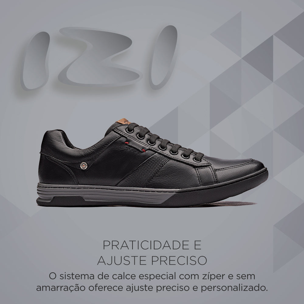 Sapatênis Masculino Casual Fascar Izi Preto Em Couro