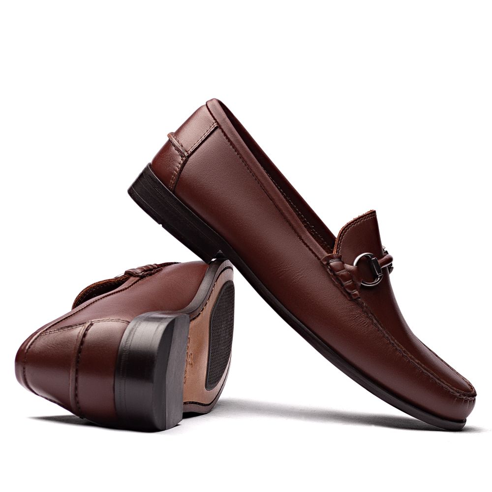 Mocassim Argentino Masculino Casual Fascar Marrom Em Couro