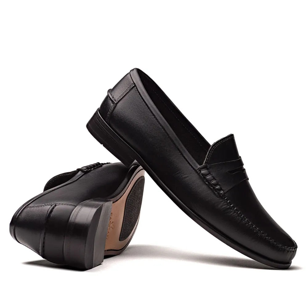 Mocassim Argentino Masculino Casual Fascar Penny Loafer Preto Em Couro