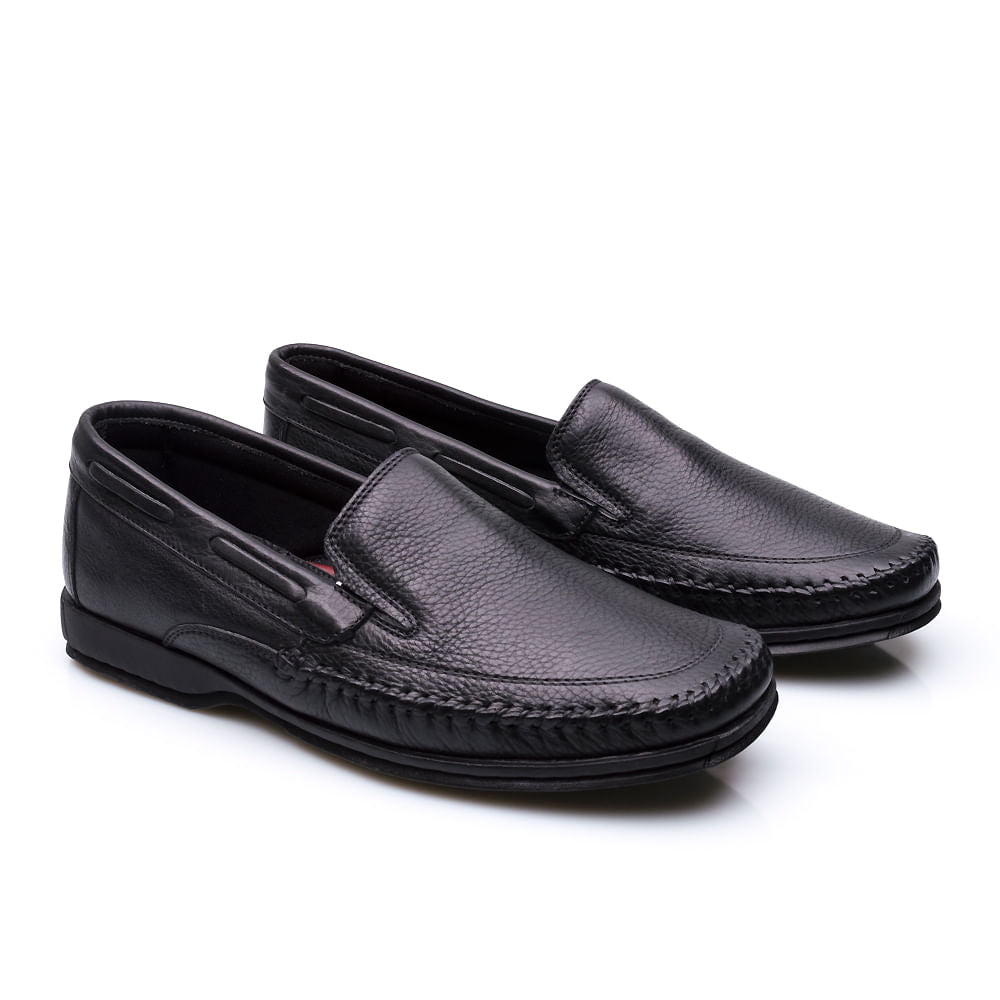 Mocassim Masculino Casual Fascar Preto Em Couro
